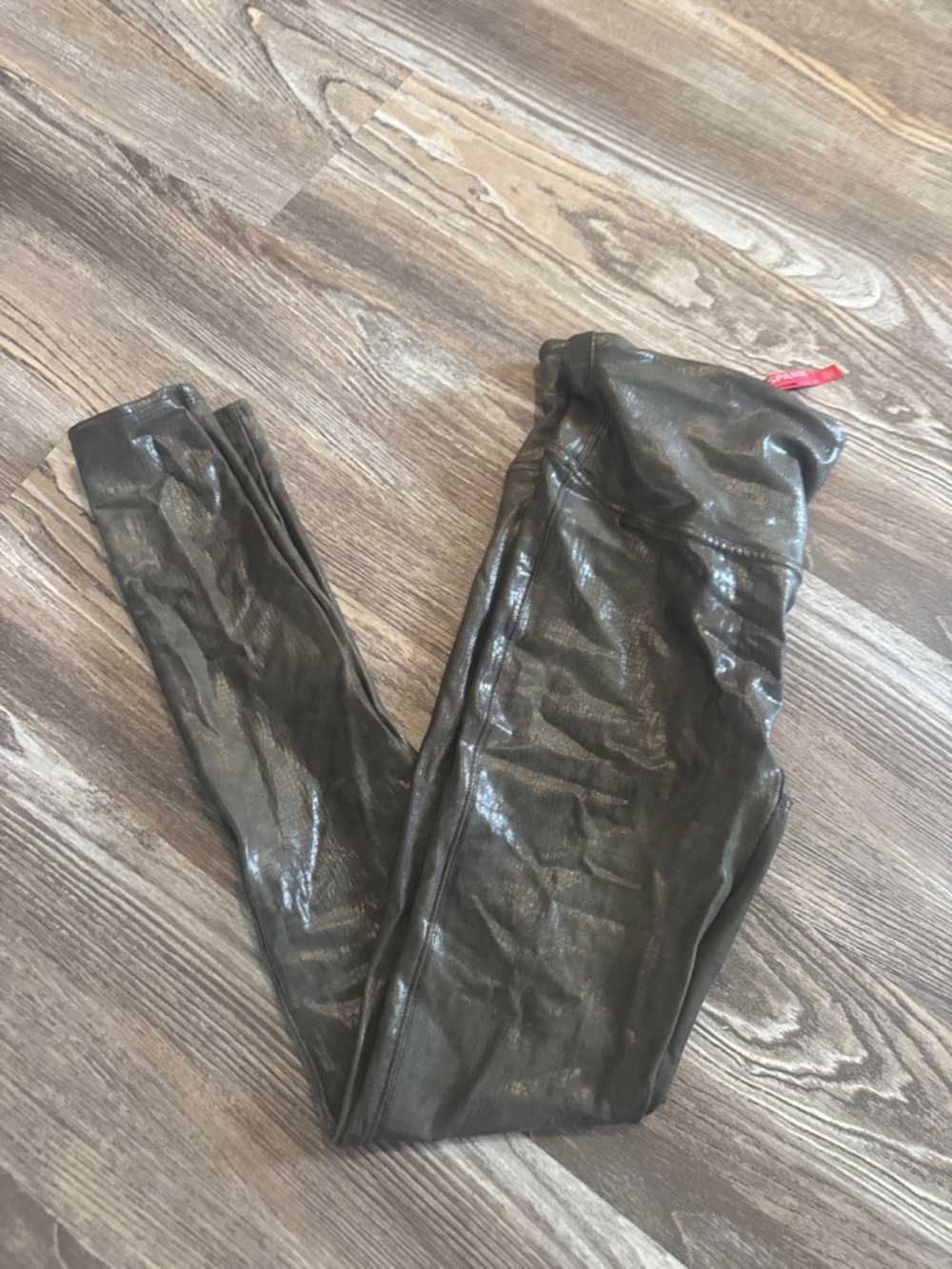 SPANX Metallic Green/Brown crocodile Faux Leather Leggings
